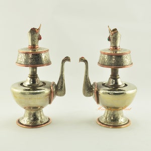 Hand Made Fine Quality Tibetan Buddhist White Metal Ceremonial Ritual Bhumba Set for Shrine / Altar / Monastery from Patan, Nepal