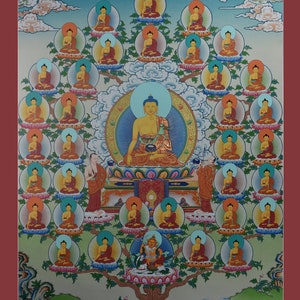 Hand-Painted 35 Buddhas of Confession Cotton Canvas Tibetan Thangka Thanka Religious Ritual Wall Hanging Scroll Painting from Patan Nepal