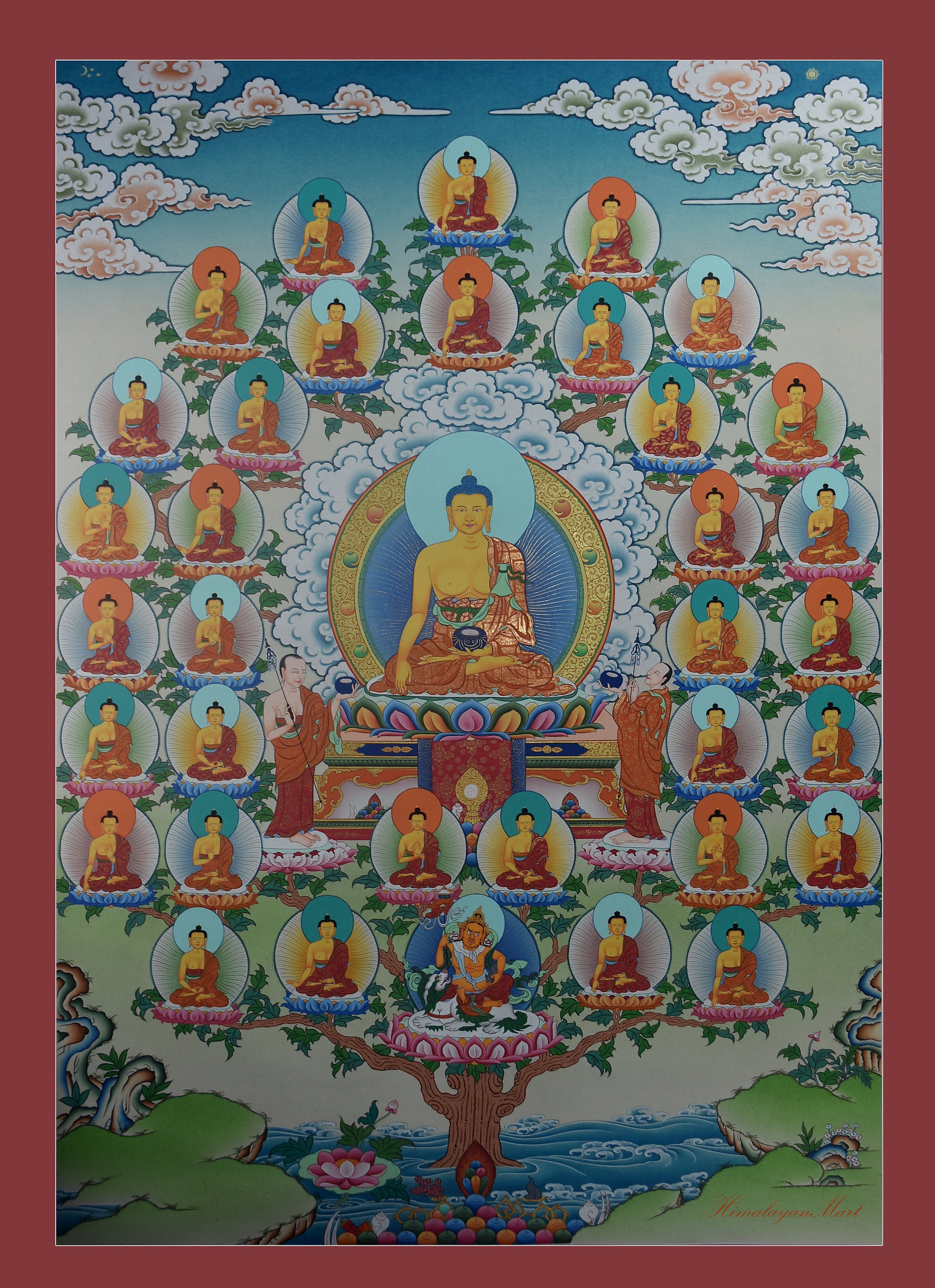 35体の仏像タンカ：手描きの綿キャンバスチベット巻物 - Etsy 日本