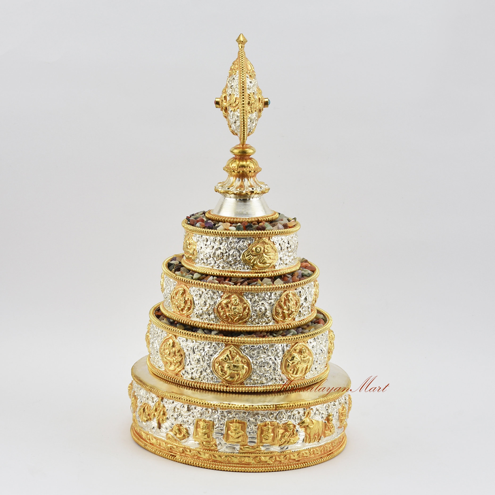 Gold & Silver Plated Copper Mandala Set: Tibetan Buddhist Altar