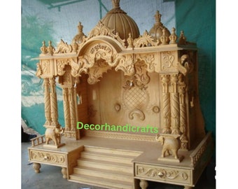 Wood Temple 55' inch) large solid teakwood Handmade Hindu Pooja Mandir Dark Walnut Polish Wood Floor Rested hancarved traditional Handicraft