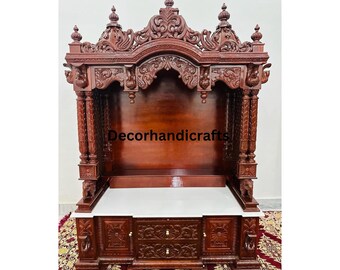 Wooden temple 72" large  teakwood design home Temple Pooja mandir,Indian temple,large temple with door Mandir with cabinet templeTeakwood