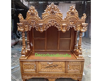 Wooden Temple 65" large solid teakwood Wood Home Mandir for Home Decor Room Pooja Temple  Mandapam for Hawan Wooden Handicrafts Gift