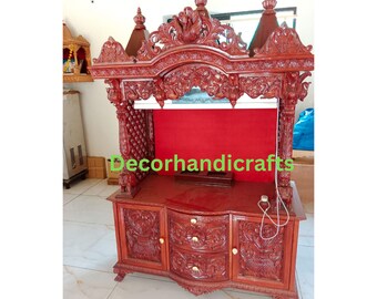 Wood Temple 72" large solid teakwood (Size W 45 x D 18 x H 72 Inch) Temple Small Best House Worship Wood Home Decor, Pooja Mandapam,Hindu