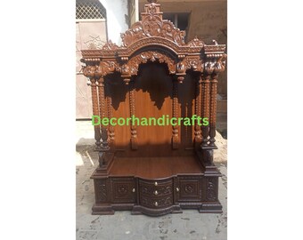 Wooden temple 72" large  teakwood design home Temple Pooja mandir,Indian temple,large temple with door Mandir with cabinet templeTeakwood