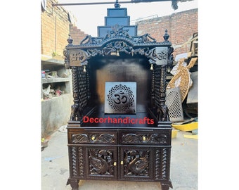 Wooden temple 55" large solid teakwood hand carved Handmade Pooja Mandir Home Decor Wooden Temple (21" W x 12" D x 30" H )  Handicrafts Gift