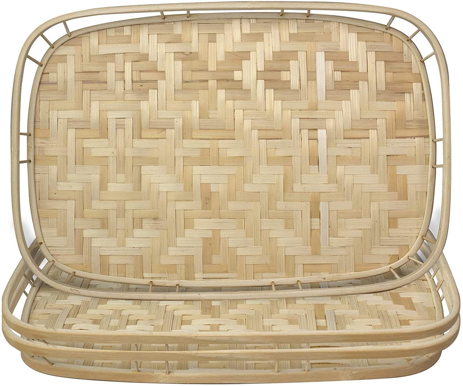Handmade Bamboo Wicker Serving Trays with HandlesSet 3 Etsy