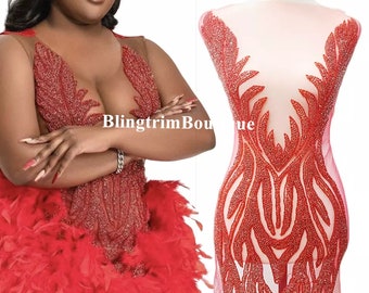 Super Sparkling Red Rhinestone Applique Dance Costumes, Bead Bridal Applique Prom dress Applique Rhinestone Applique Bodice Haute Couture