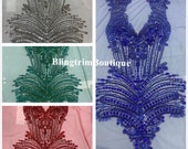 Celine Glittering Sparkling Heavily beaded silver red green blue AB Celine Crystal Rhinestone sequin bodice Applique haute couture