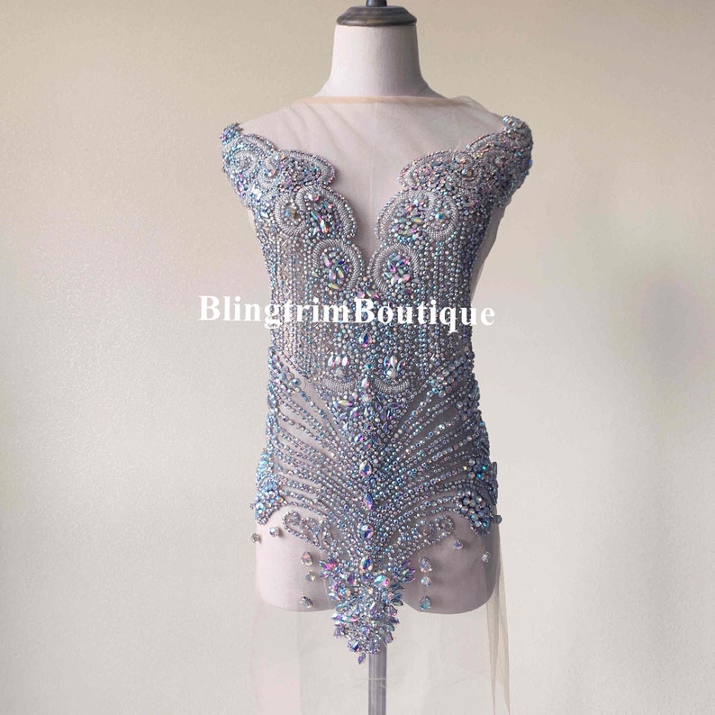 Sparkle AB Crystal Beaded Bodice Rhinestone Applique Sewing - Etsy