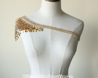 Mermaid Gold Fish single Scales Shoulder Chains Layers Scale Chainmail Scale Shoulder warrior Jewelry Shoulder Pauldron Burning Man Festival