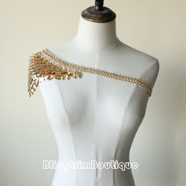 Mermaid Gold Fish single Scales Shoulder Chains Layers Scale Chainmail Scale Shoulder warrior Jewelry Shoulder Pauldron Burning Man Festival