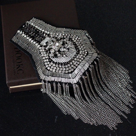 Silver Rhinestone Spiked Tassel festival tassel Epaulets Shoulder Pads DIY Silver Rhinestone Spiked Tassel festival tassel Epaulets Shoulder Pads DIY