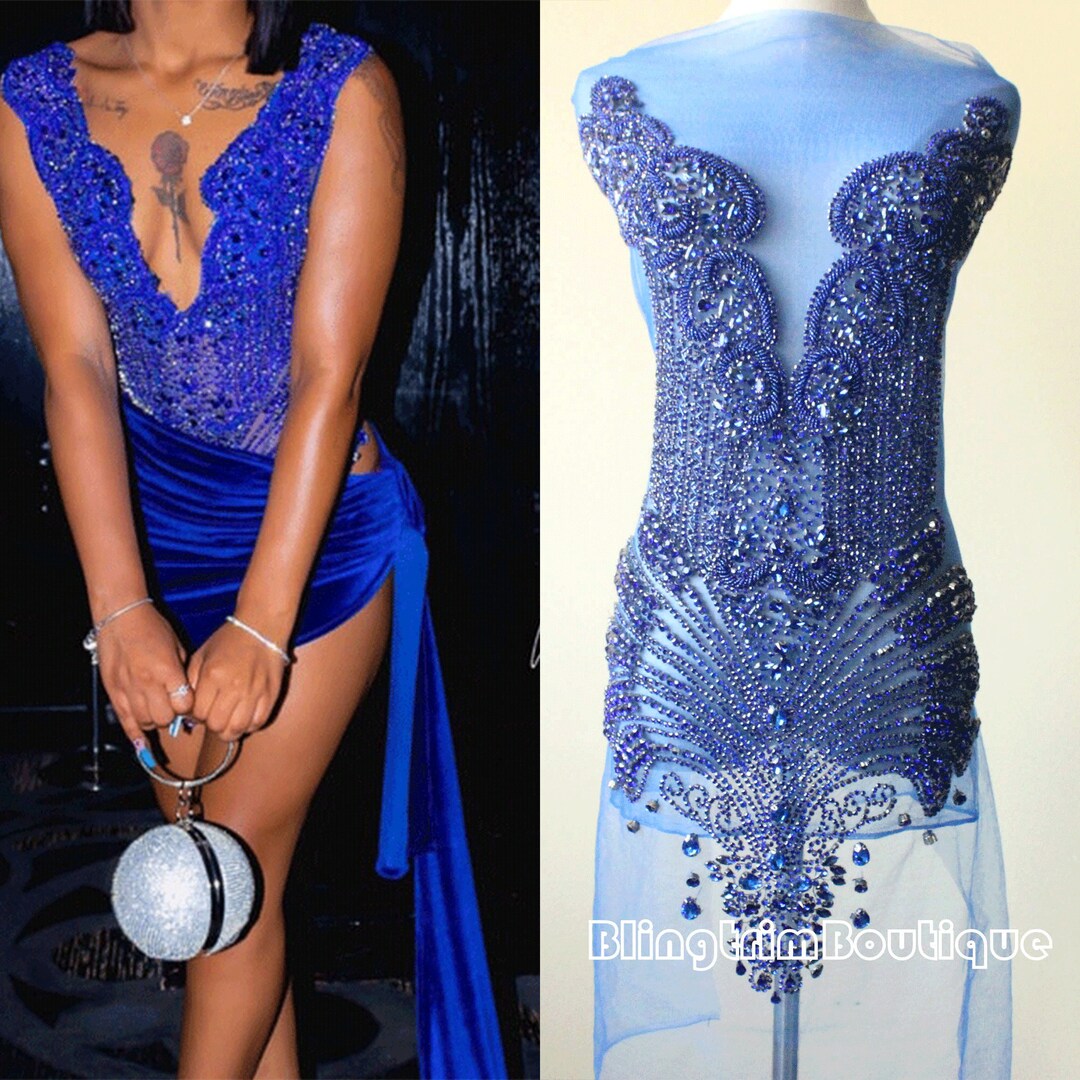 Swarovski Shine Royal Blue Rhinestone Applique Bridal Bodice - Etsy