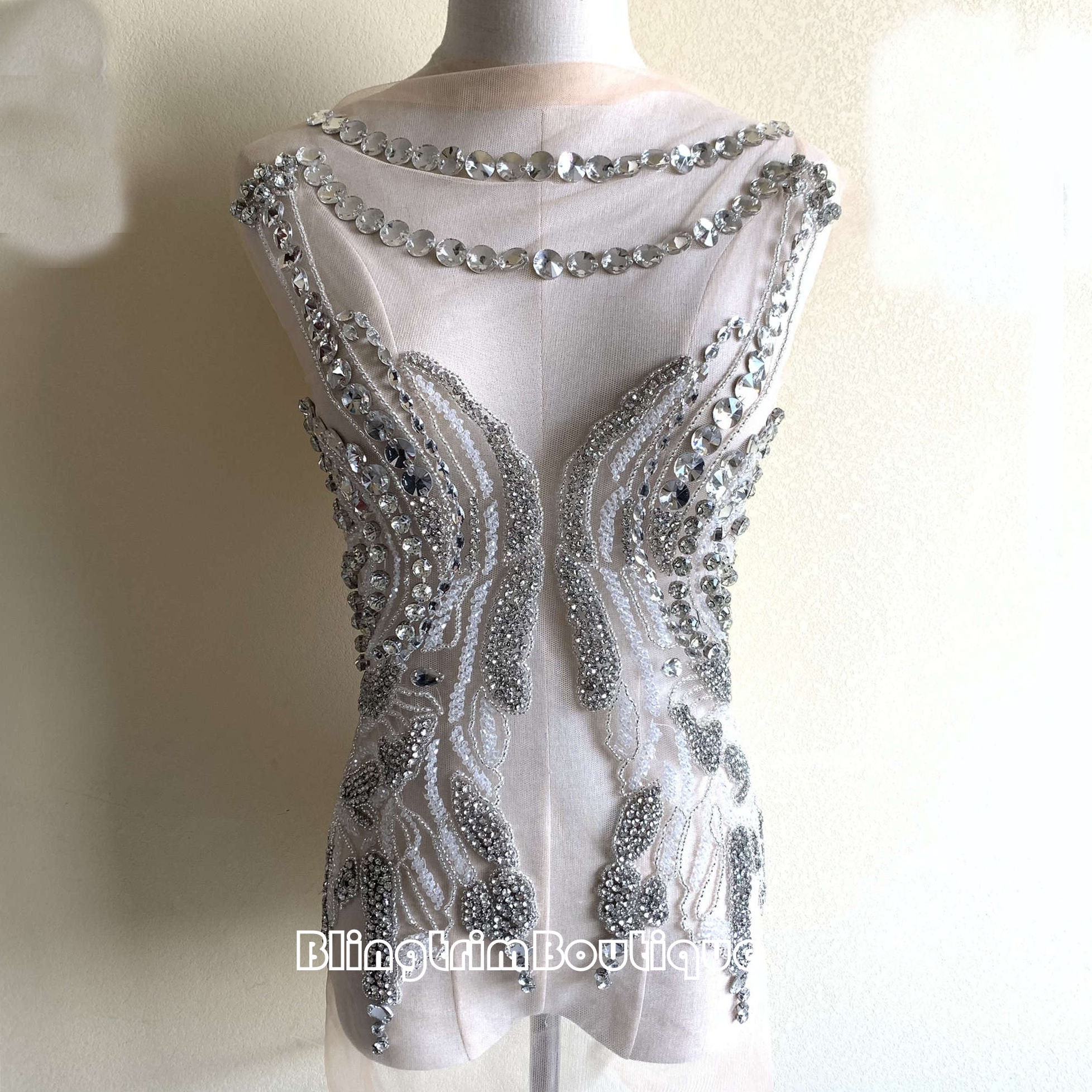 Rhinestone Applique Dress Size Design Body Handmade Crystal Etsy