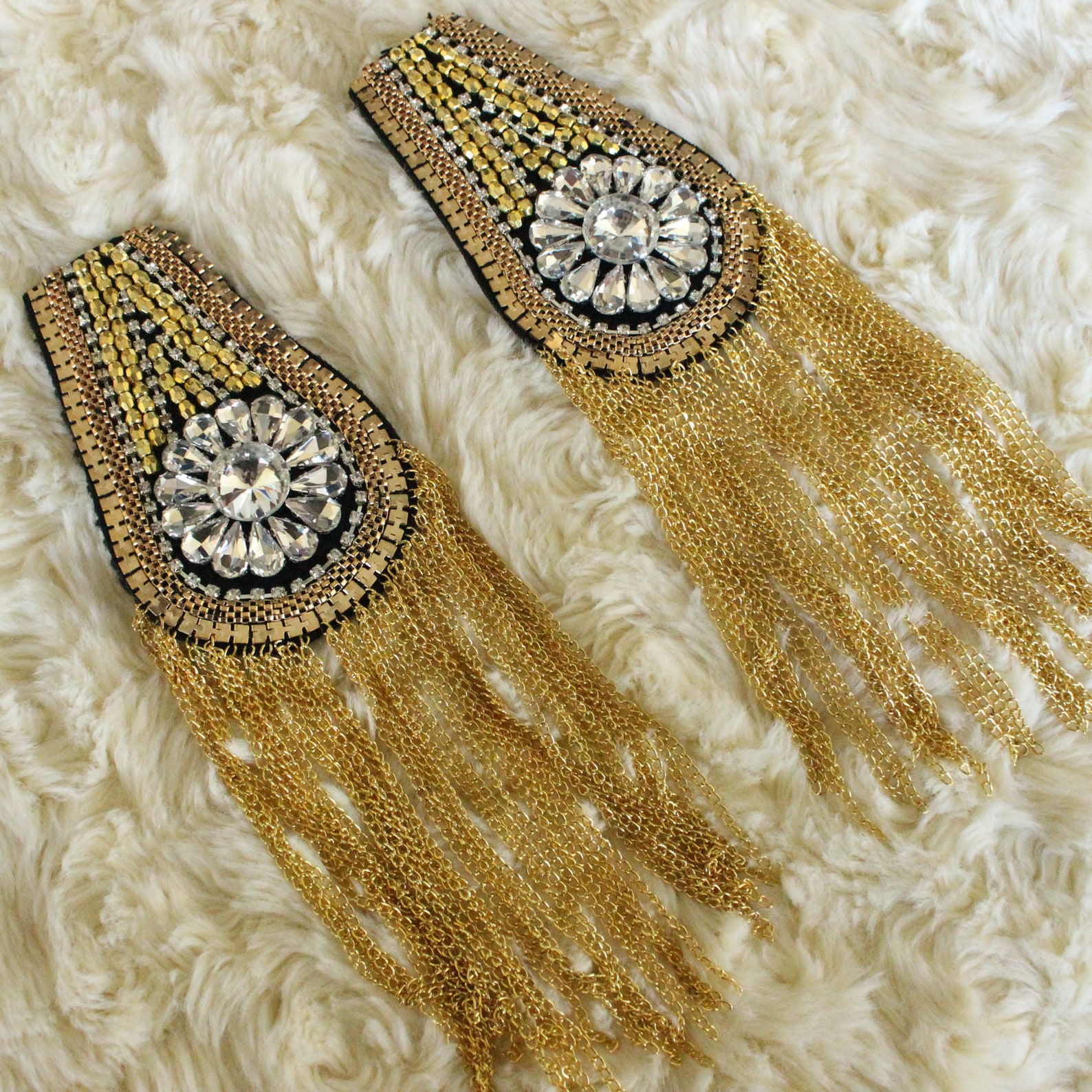 One Pair Gold Epaulettes Spiked Epaulet Beaded Rhinestone Etsy