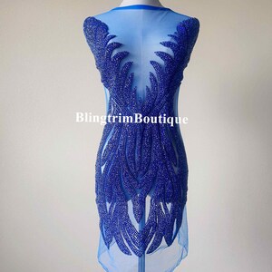 Sparkling Royalblue Blaze Rhinestone Bodice Applique Panel embellishment Bodice Applique with Mesh for Crystal Formal Wedding Prom dress