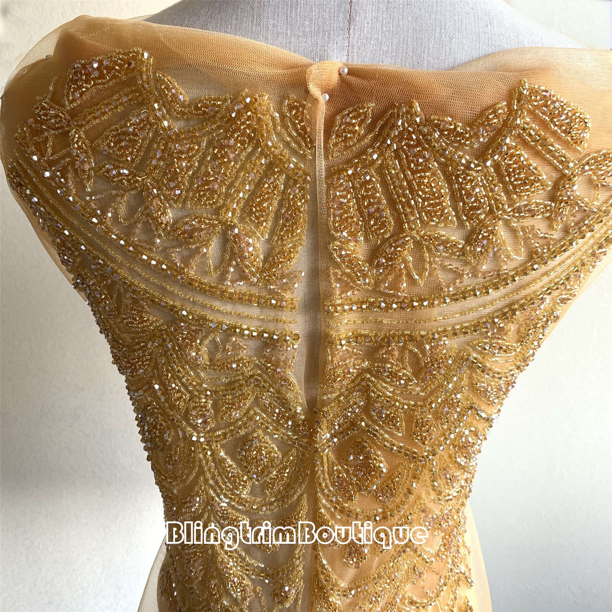 Gold crystal bodice applique heavy beaded Applique Bridal Gown | Etsy