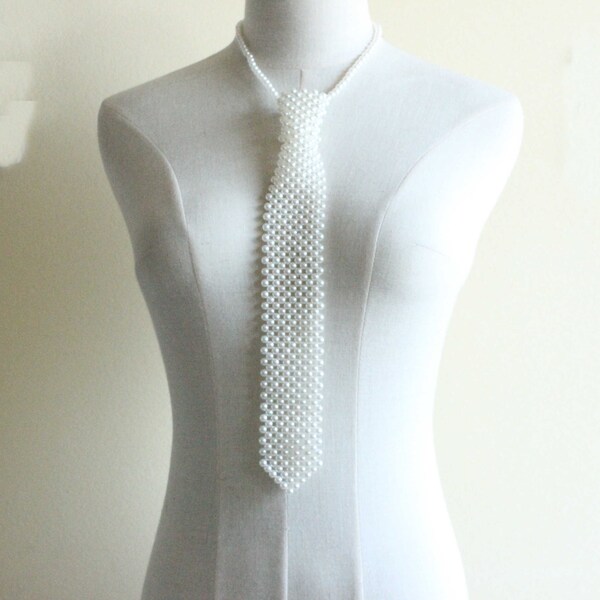 Vintage Style Elegant beadwork necktie necklace pearl tie beaded women's tie pearl necklace, pearl jewelry Bead Necktie