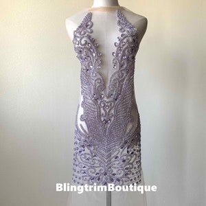 New Purple Super Sparkling Handwork Design beaded Rhinestone Crystals Applique Prom dress Applique fully body dress applique
