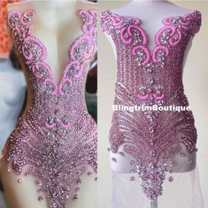 Stunning Pink Haute Couture Rhinestone bodice Unique Design Dress Size Luxurious crystal patch Body Rhinestone Bodice not the dress