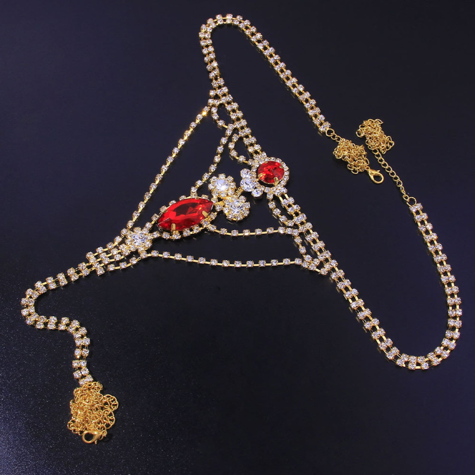 Rhinestone Panty Chain Rhinestone Gold Red Body Jewelry Etsy
