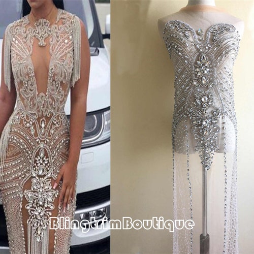 Oversized Rhinestone Applique Evening Dress Applique Bodice Etsy
