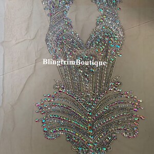 Celine Glittering Sparkling Heavily beaded silver /gold/purple/red/green/blue AB Crystal Rhinestone sequin bodice Applique haute couture AB crystal