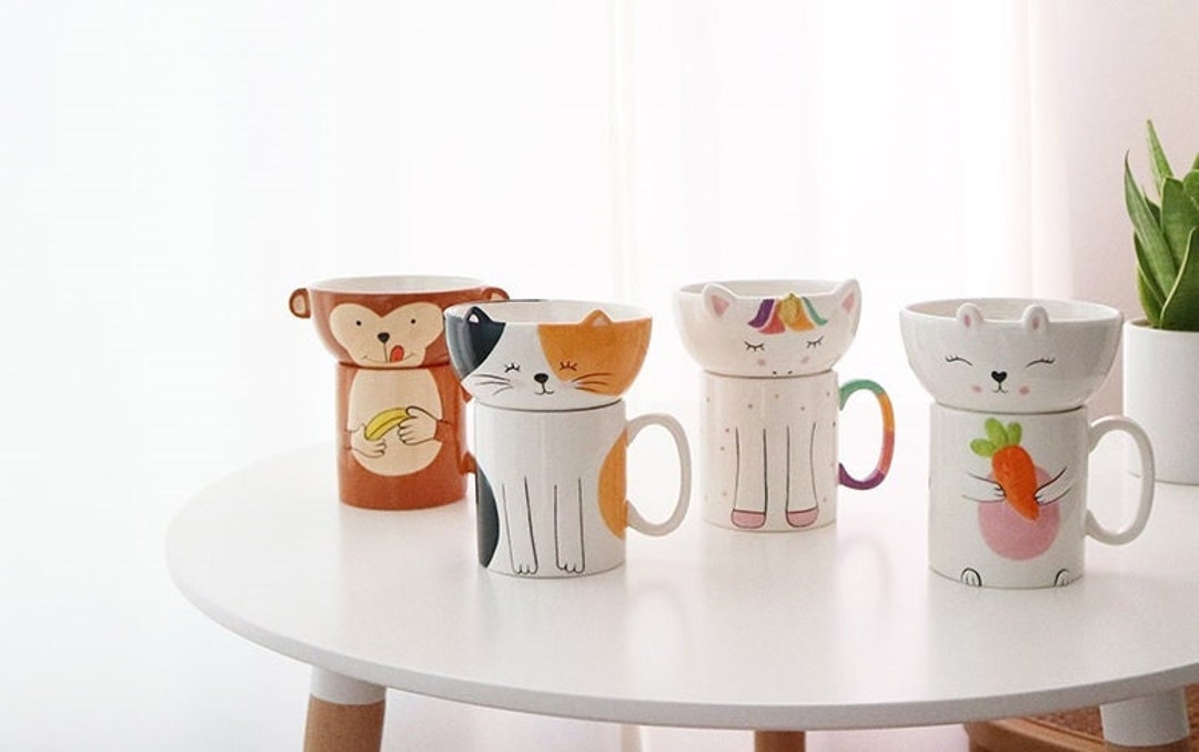 Large Ceramic Animal Mug Bowl Set / Coffee Mug / Gift for Her Etsy