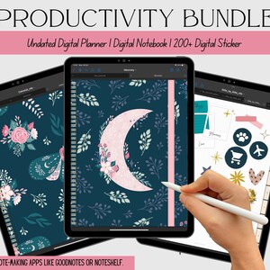 Celestial Floral Digital Productivity Bundle | Digital Planner | Digital Notebook | Goodnotes | Spiritual Planner | ADHD Planner | Stickers