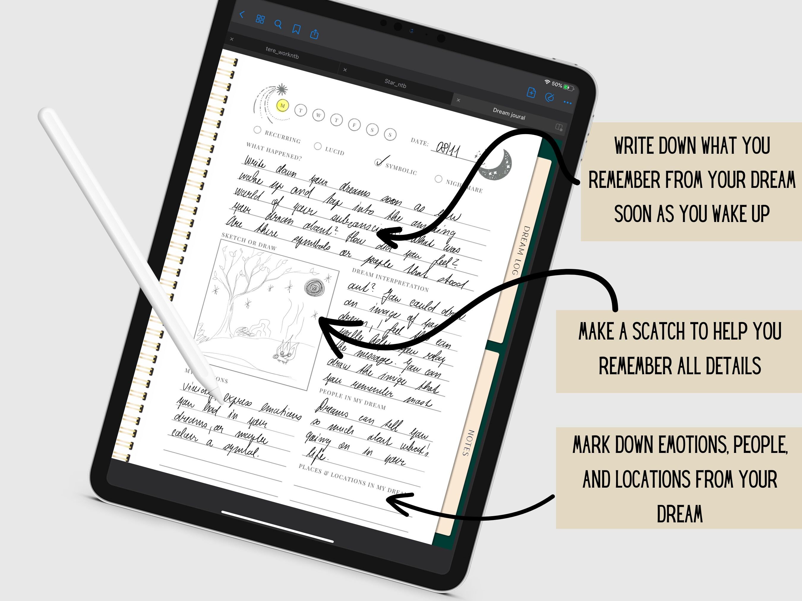 Digital Dream Journal / Mindfulness Journal / iPad Digital Notebook / Goodnotes Planner / Dreams ...
