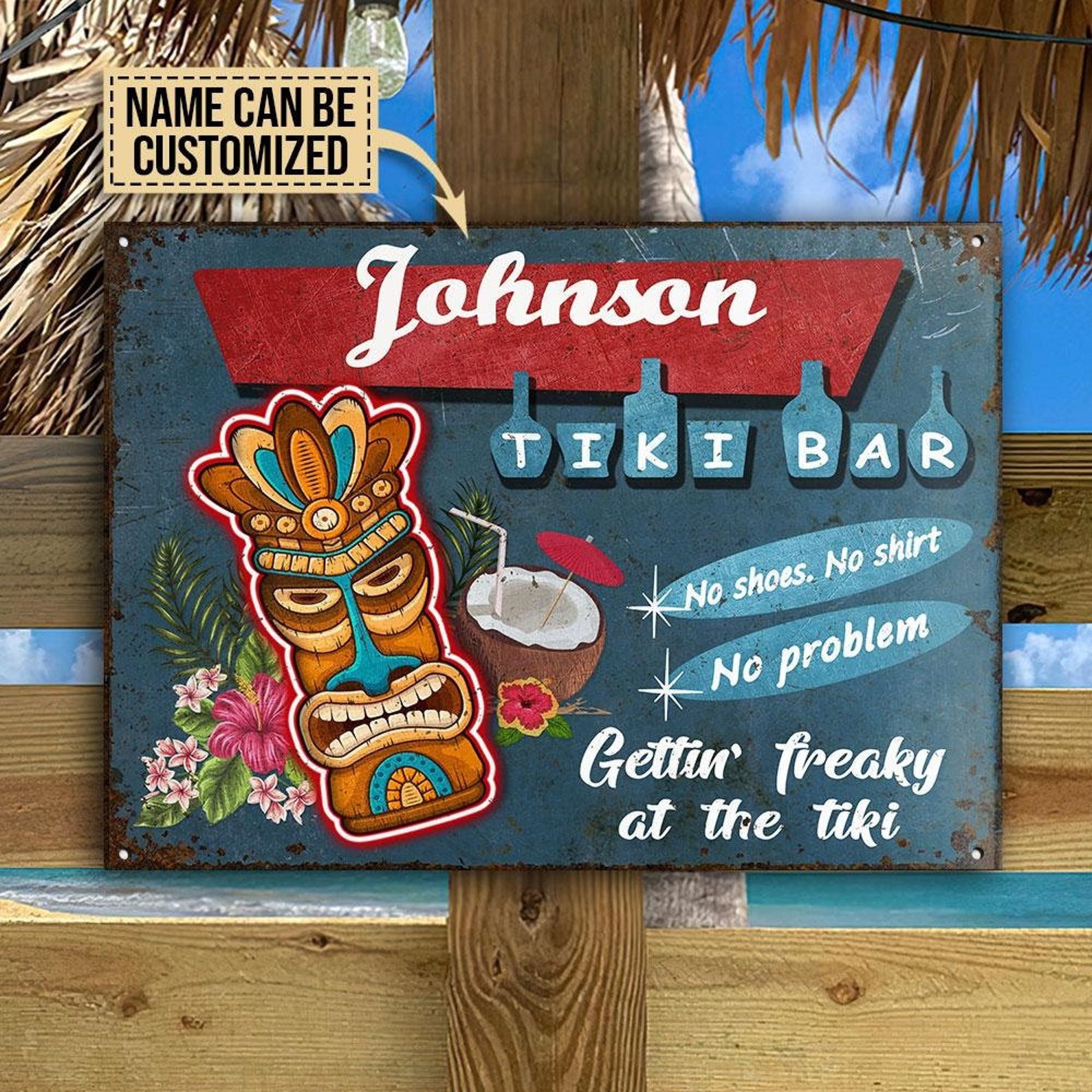 Personalized Tiki Bar Metal Sign Fun Tiki Bar Signs No Shoes Etsy