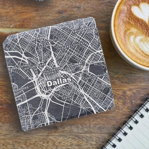 Dallas Housewarming Gift, Printed Slate Coasters, Texas Decor, Dallas TX Gift, Coaster Set, Realtor Closing, Dallas Texas Housewarming