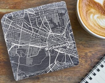 Richmond Housewarming Gift, Printed Slate Coasters, Virginia Decor, Richmond, Coaster Set, Real Estate Closing, Richmond VA Housewarming