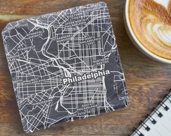Philadelphia Map Coasters, Philly Decor, Housewarming, Philadelphia Gift, Coaster Set, Real Estate Closing, Philadelphia Pennsylvania Gifts