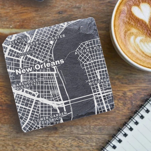 New Orleans Housewarming Gift, Printed Slate Coasters, NOLA Decor, Louisiana Gift, Coaster Set, Real Estate Closing, New Orleans Street Map