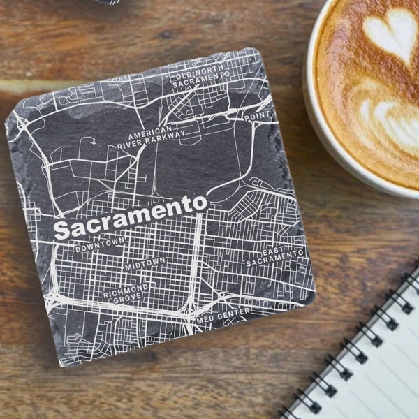 Sacramento Housewarming Gift, Printed Slate Coaster, Sacramento Decor, Sacramento CA Gift, Coaster Set, Real Estate Closing, Sacramento Map