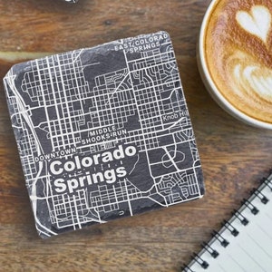 Colorado Springs Housewarming Gift, Printed Slate Coaster, Colorado Springs Decor, Colorado Springs Gift, Coaster Set, Colorado Springs Map