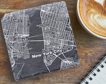 New York City Housewarming Gift, Printed Slate Coasters, New York City Decor, NYC Gift, Coaster Set, Real Estate Closing, New York City Map