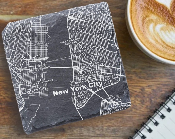 New York City Housewarming Gift, Printed Slate Coasters, New York City Decor, NYC Gift, Coaster Set, Real Estate Closing, New York City Map
