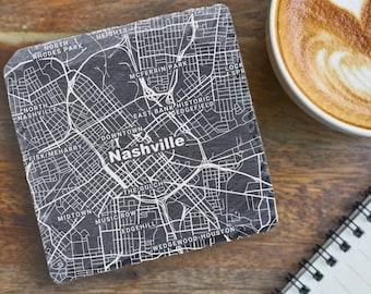 Nashville Housewarming Gift, Printed Slate Coasters, Nashville Decor, Nashville TN Gift, Coaster Set, Real Estate Closing, Nashville Map