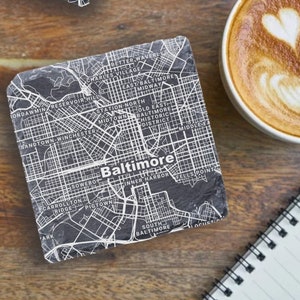 Baltimore Housewarming Gift, Printed Slate Coasters, Baltimore Decor, Baltimore MD Gift, Coaster Set, Real Estate Closing, Baltimore Map