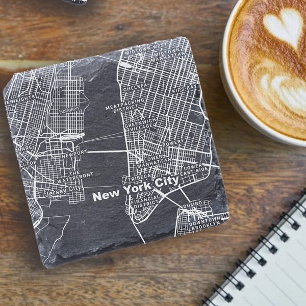 New York City Housewarming Gift, Printed Slate Coasters, New York City Decor, NYC Gift, Coaster Set, Real Estate Closing, New York City Map