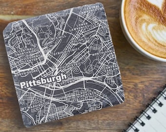 Pittsburgh Housewarming Gift, Printed Slate Coaster, Pittsburgh Decor, Pittsburgh PA Gift, Coaster Set, Real Estate Closing, Pittsburgh Map