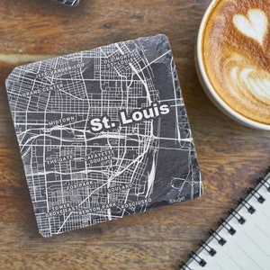 St Louis Housewarming Gift, Printed Slate Coaster, St Louis Decor, St Louis MO Gift, Coaster Set, Real Estate Closing, Saint Louis Map