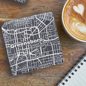 Greensboro Housewarming Gift, Printed Slate Coasters, Greensboro Decor, Greensboro NC Gift, Coaster Set, Greensboro Map, North Carolina