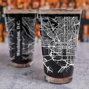 Washington Pint Glass, Washington DC Pint Glass Gift, Engraved or UV Printed City Map Glass, DC Gift, Housewarming, Home Bar, Fathers Day