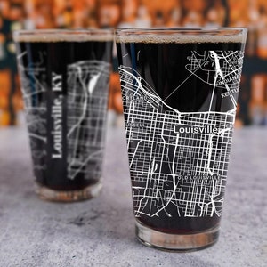 Louisville Pint Glass, KY Pint Glass Gift, Engraved or UV Printed City Map Glass, Kentucky Gift, Housewarming, Home Bar, Fathers Day