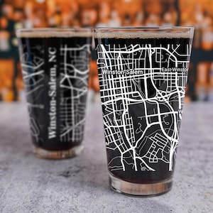 Winston-Salem Pint Glass, NC Pint Glass Gift, Engraved or UV Printed City Map Glass, North Carolina Gift, Housewarming, Home Bar, NC Map