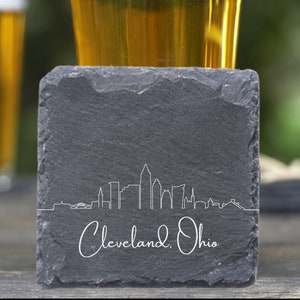 Cleveland Skyline Coasters, Housewarming Coasters, Cleveland Skyline, Cleveland Ohio Gift, Cleveland OH, Moving Away, Cleveland Cityscape